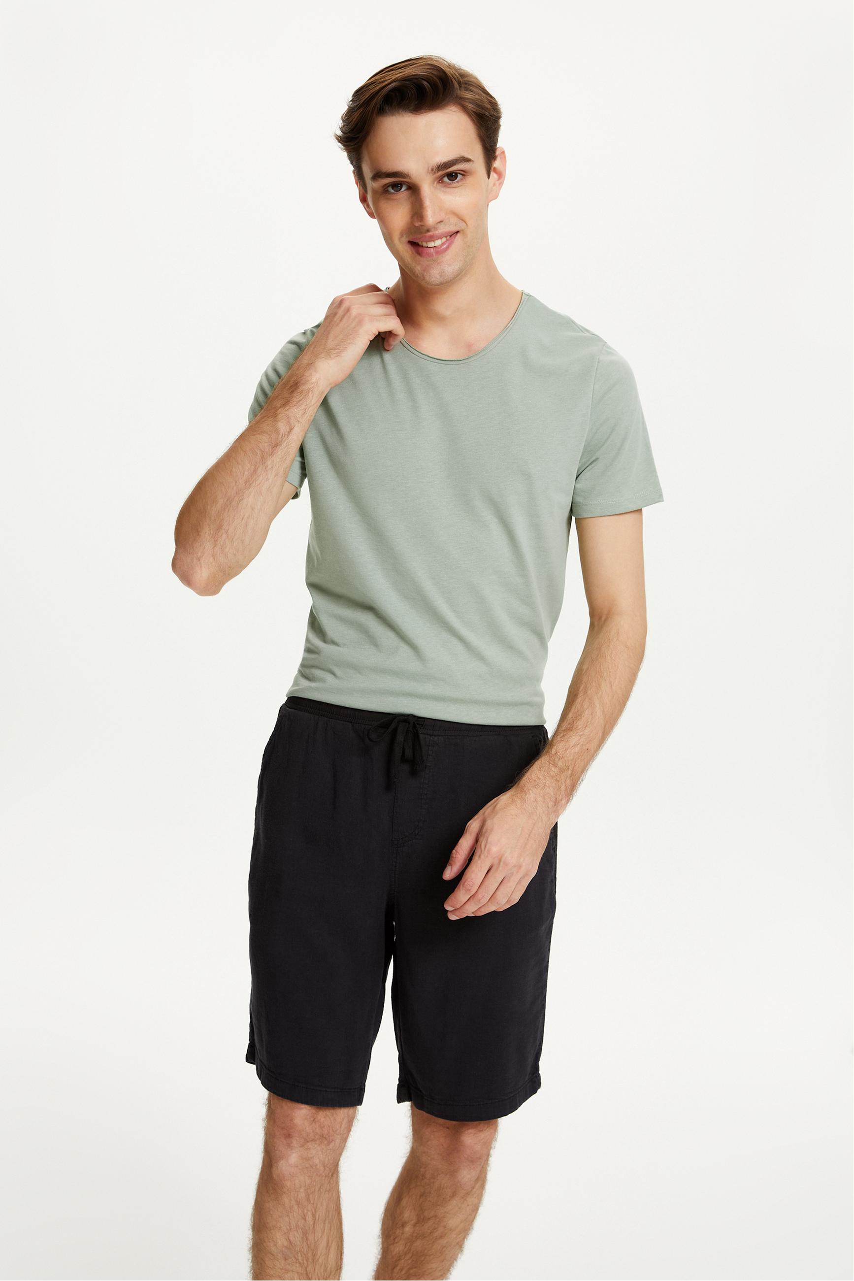 KETEN KARIŞIMLI BELİ BAĞLAMALI ŞORT