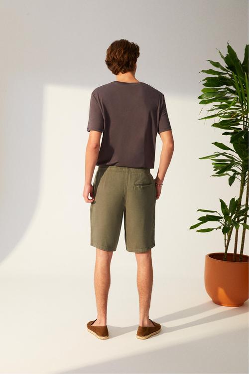  KETEN KARIŞIMLI BELİ BAĞLAMALI ŞORT