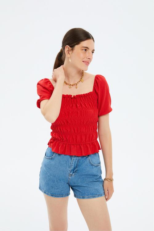  BÜZGÜLÜ DÜŞÜK OMUZ BLUZ