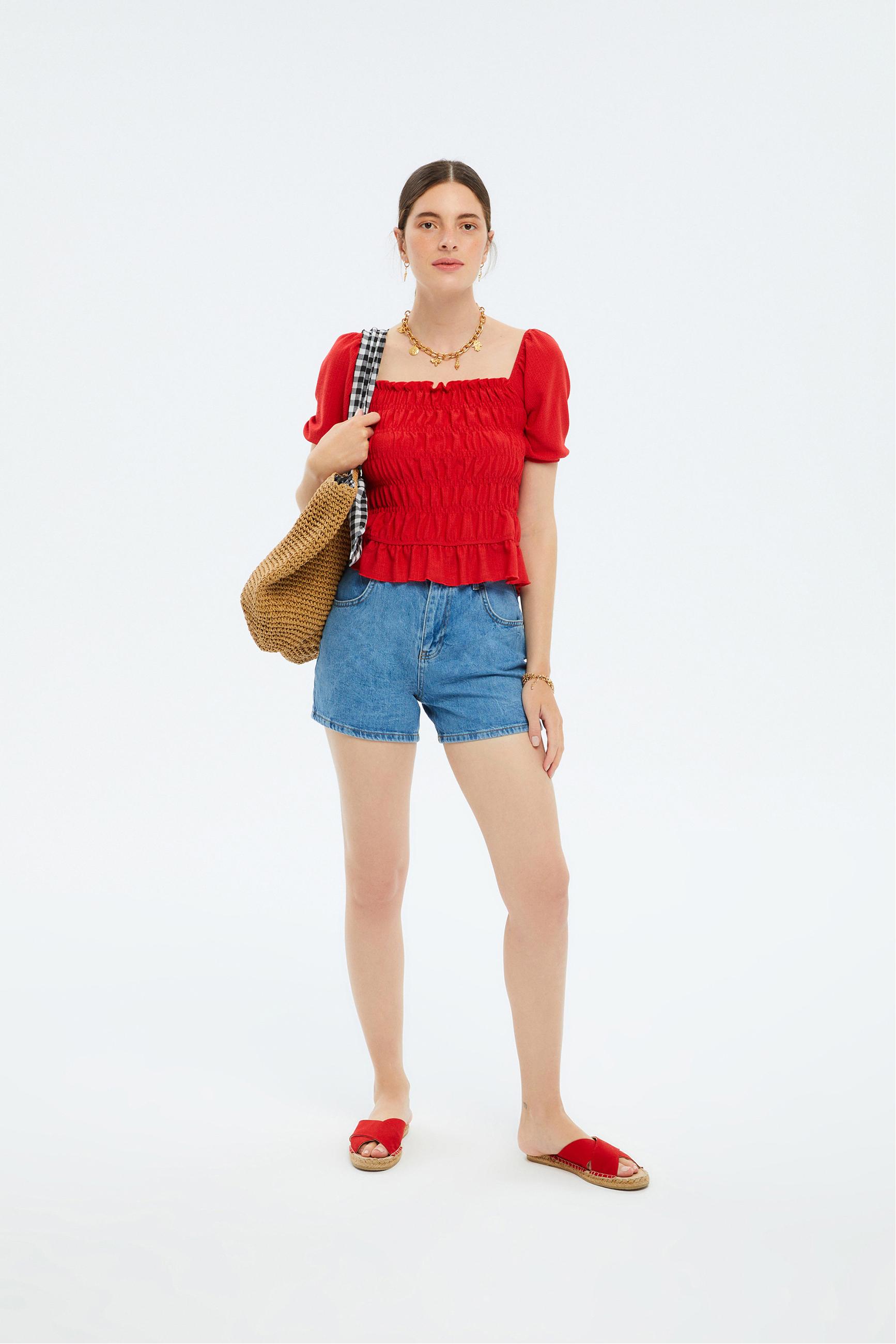 BÜZGÜLÜ DÜŞÜK OMUZ BLUZ