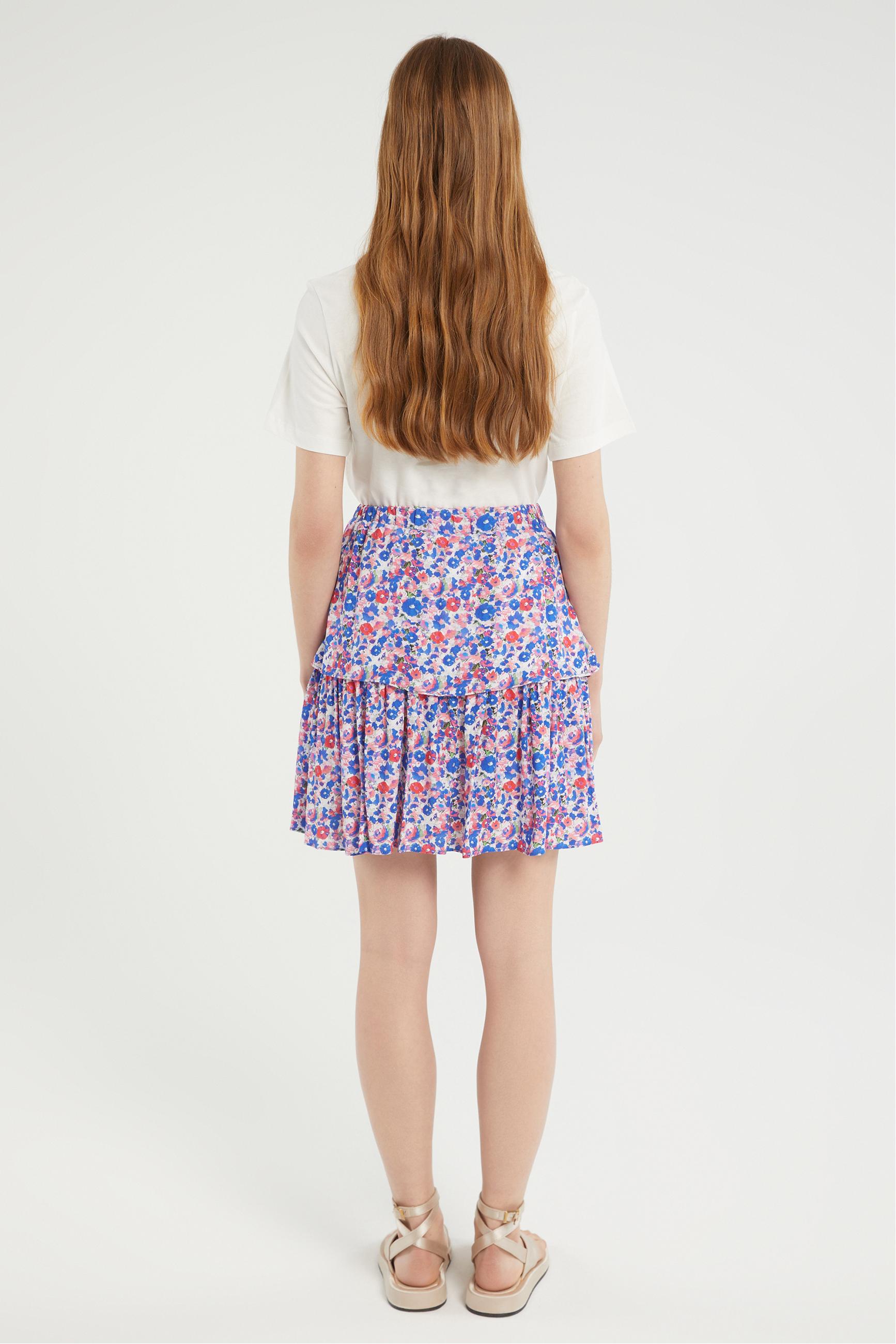 ÇİÇEKLİ DESENLİ VİSKOZ MİNİ KLOŞ ETEK