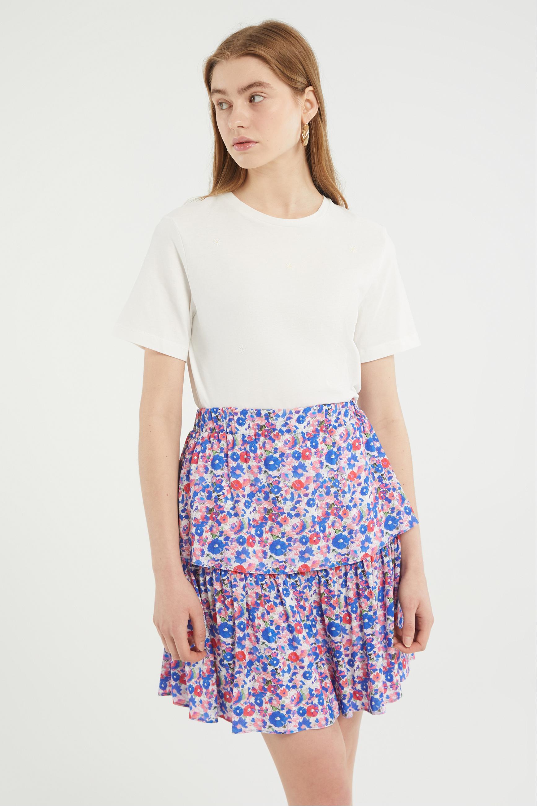 ÇİÇEKLİ DESENLİ VİSKOZ MİNİ KLOŞ ETEK