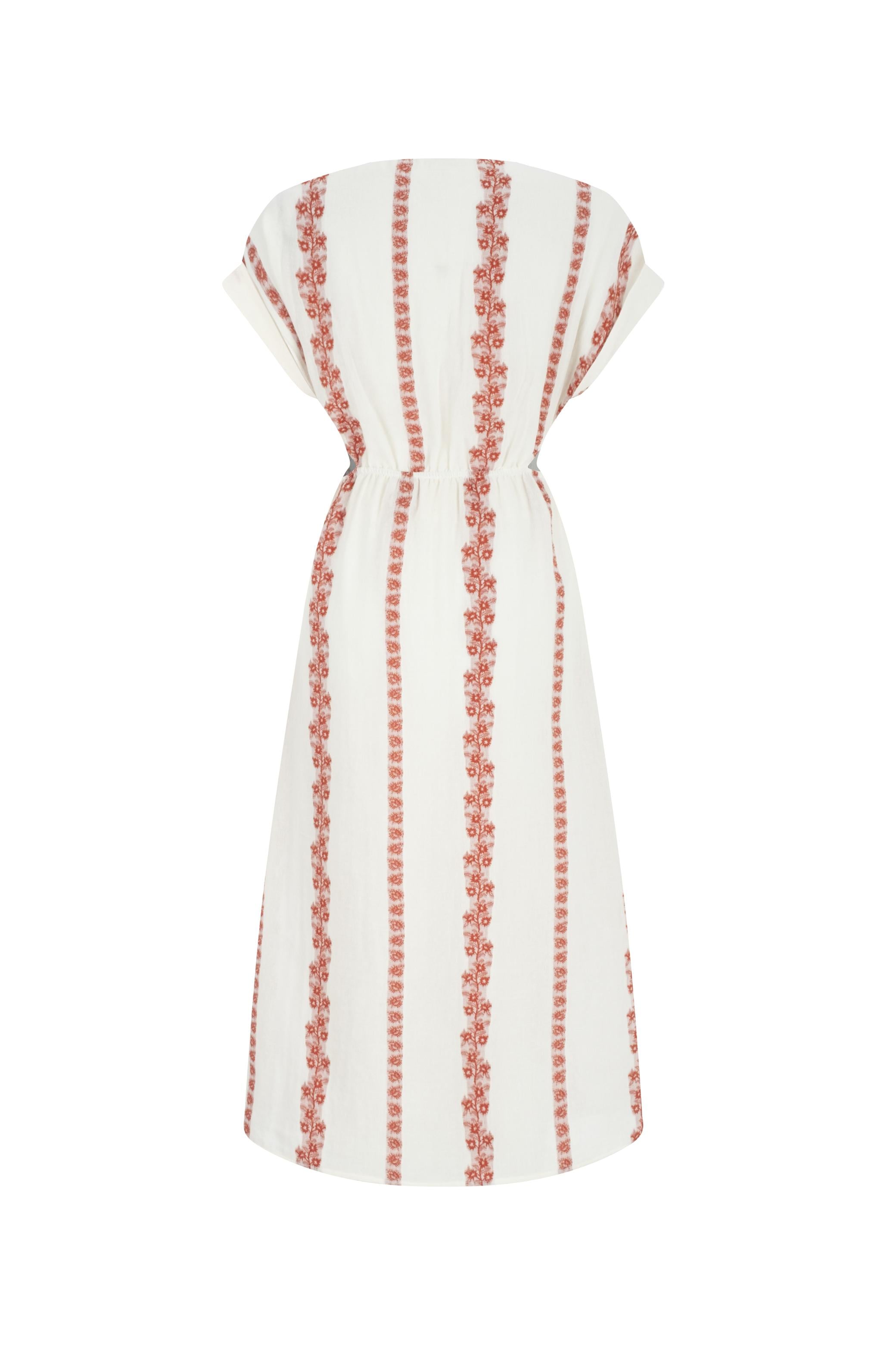 ETNİK DESENLİ KISA KOLLU MİDİ ELBİSE