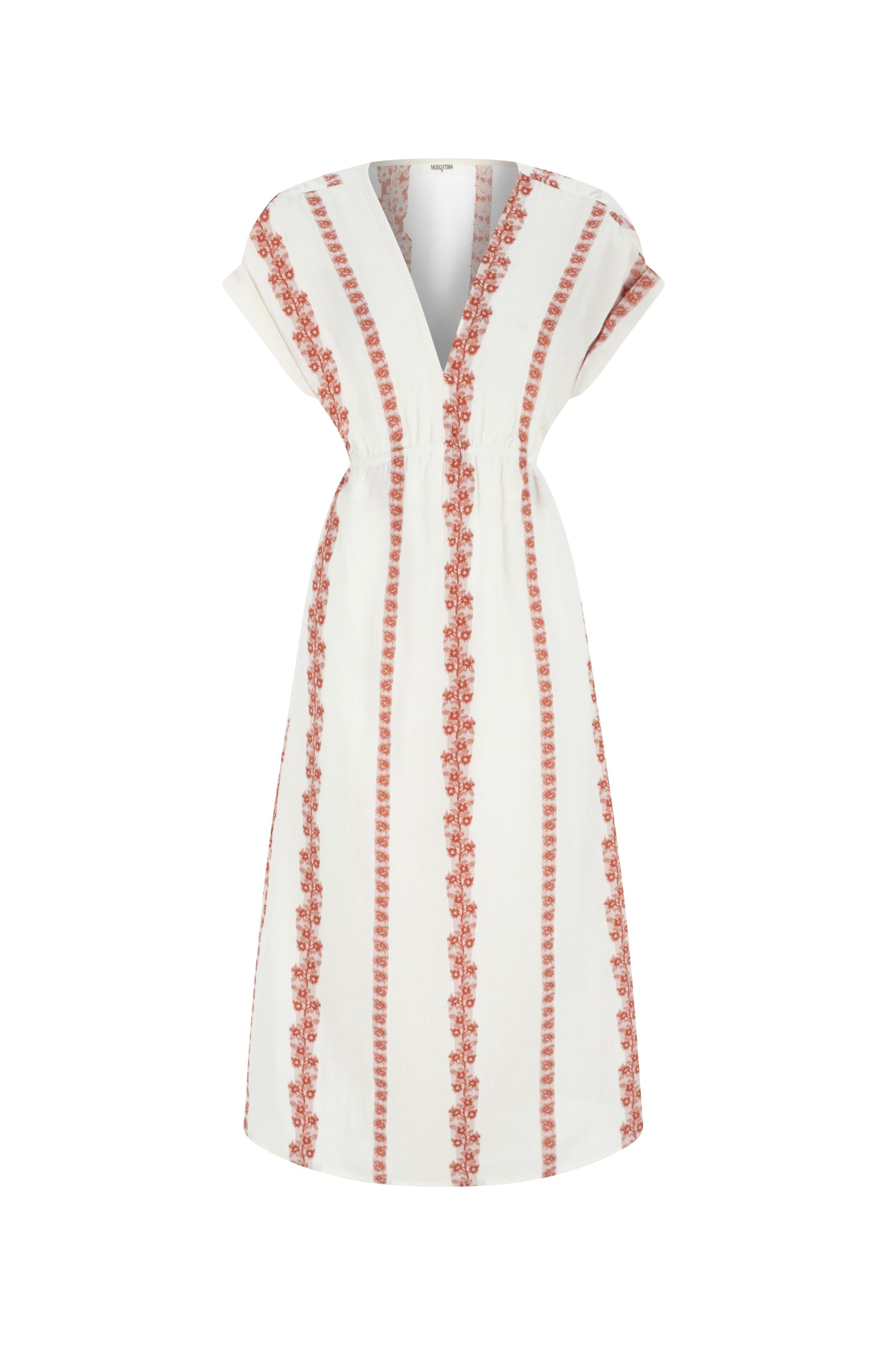 ETNİK DESENLİ KISA KOLLU MİDİ ELBİSE