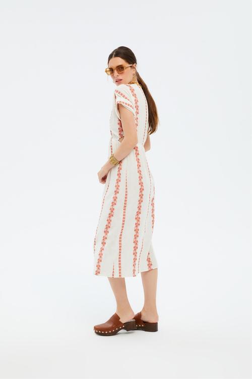  ETNİK DESENLİ KISA KOLLU MİDİ ELBİSE