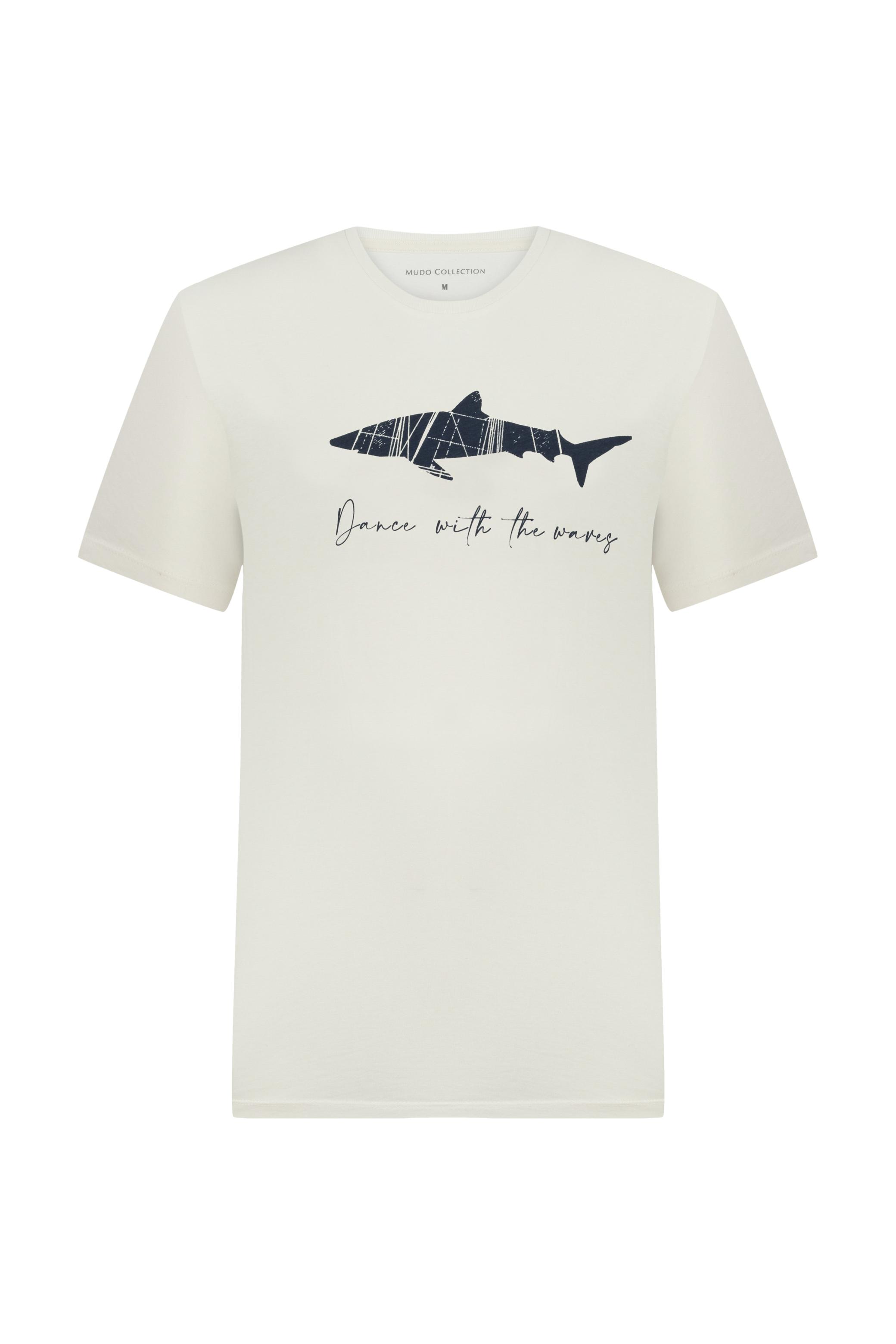 KÖPEK BALIĞI BASKILI BİSİKLET YAKA T-SHIRT