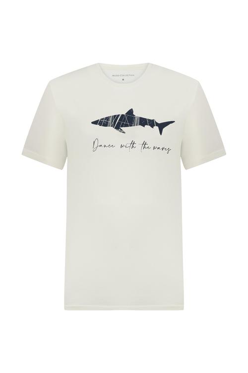  KÖPEK BALIĞI BASKILI BİSİKLET YAKA T-SHIRT