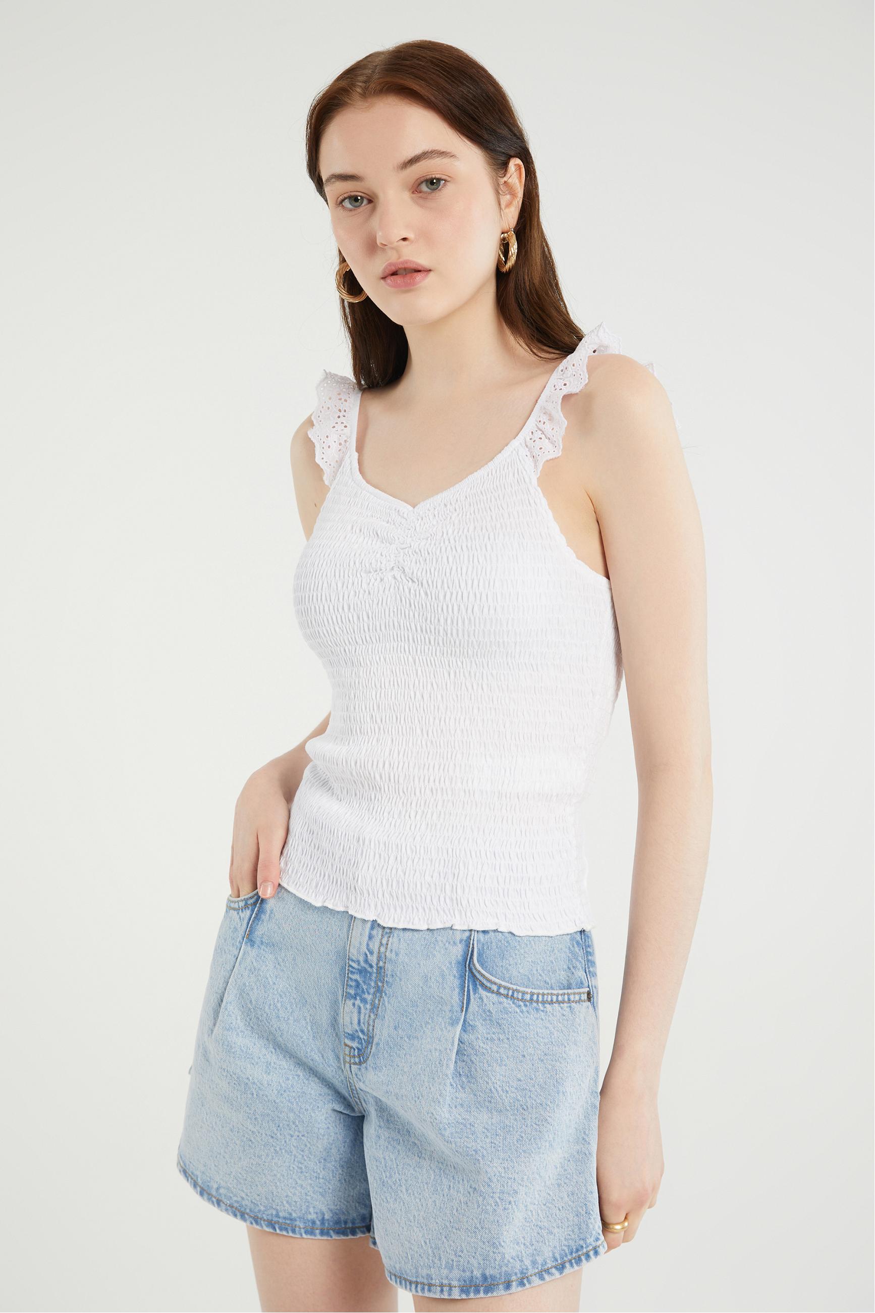 GİPELİ DANTELLİ KOLSUZ BLUZ