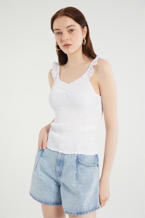  GİPELİ DANTELLİ KOLSUZ BLUZ