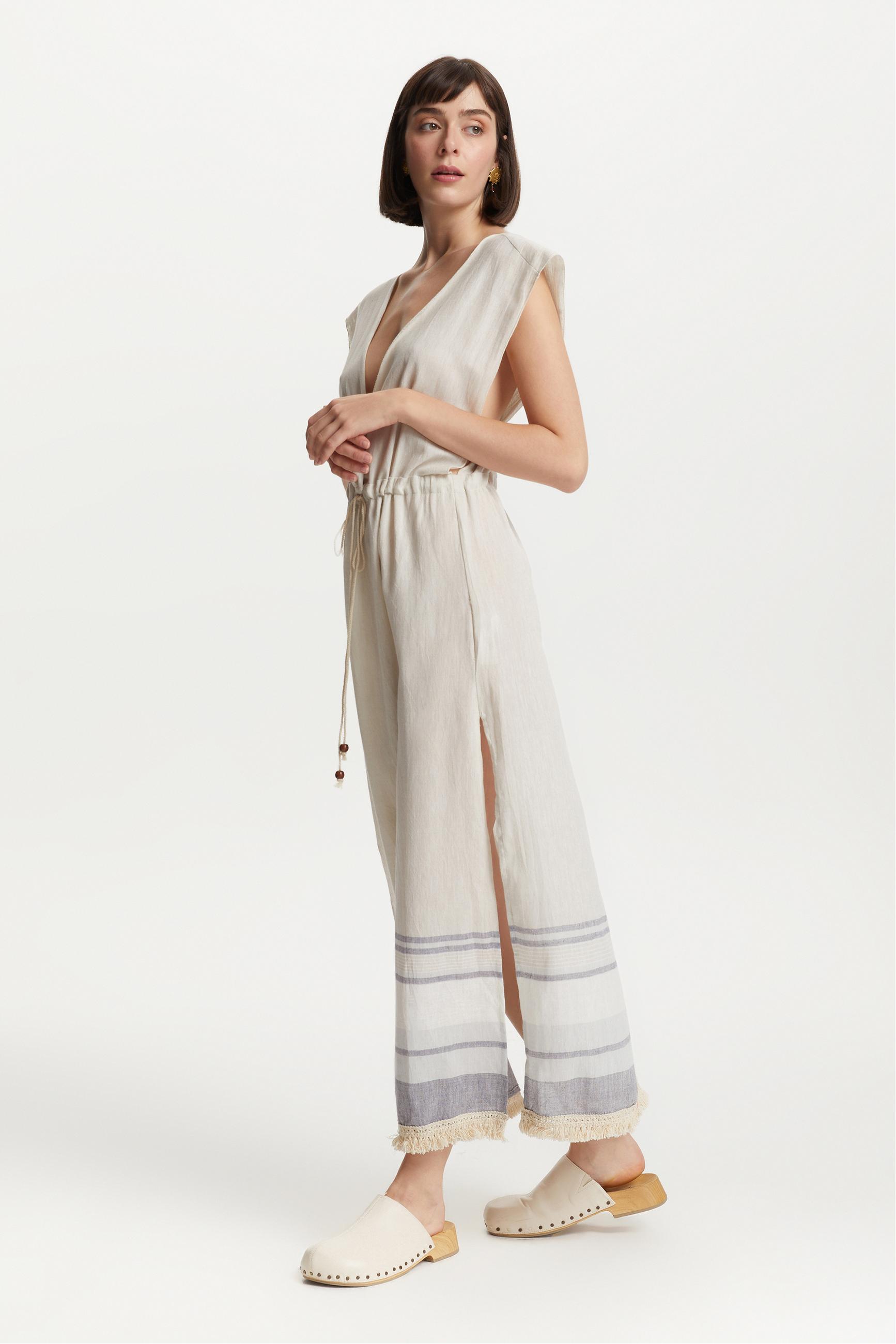 BELİ BAĞLAMALI UZUN PLAJ ELBİSESİ