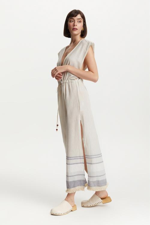  BELİ BAĞLAMALI UZUN PLAJ ELBİSESİ