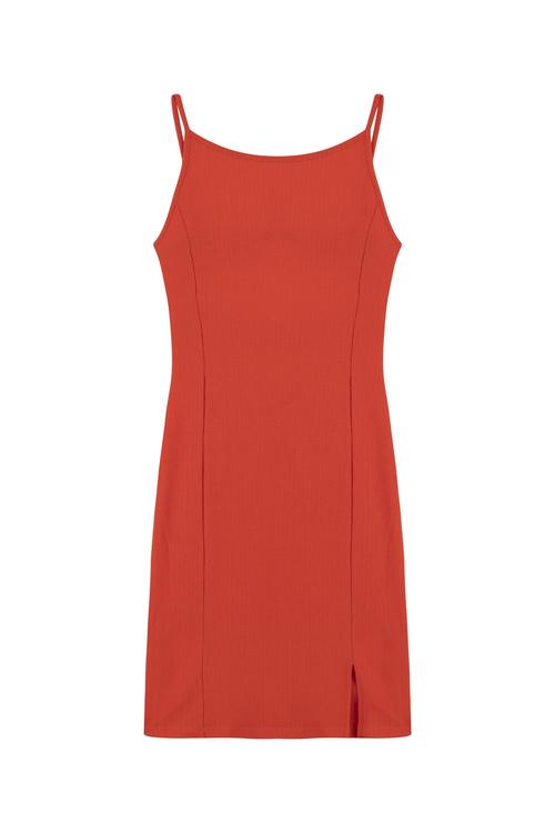  SIRTI BÜZGÜ DETAYLI YIRTMAÇLI MİNİ ELBİSE