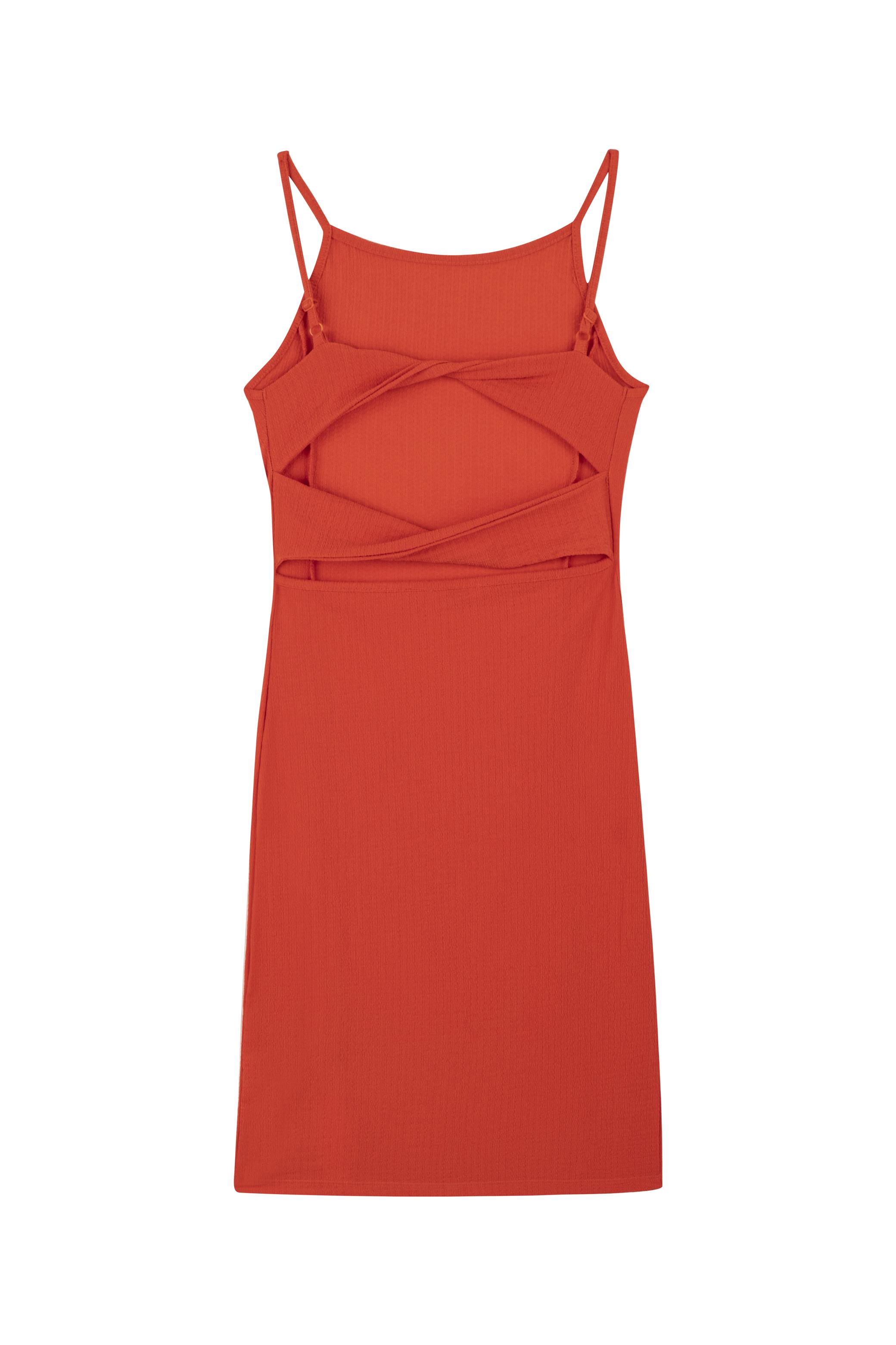 SIRTI BÜZGÜ DETAYLI YIRTMAÇLI MİNİ ELBİSE