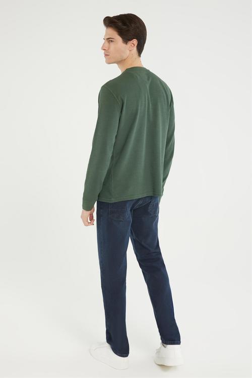  DÜĞMELİ DOKULU UZUN KOLLU T-SHIRT