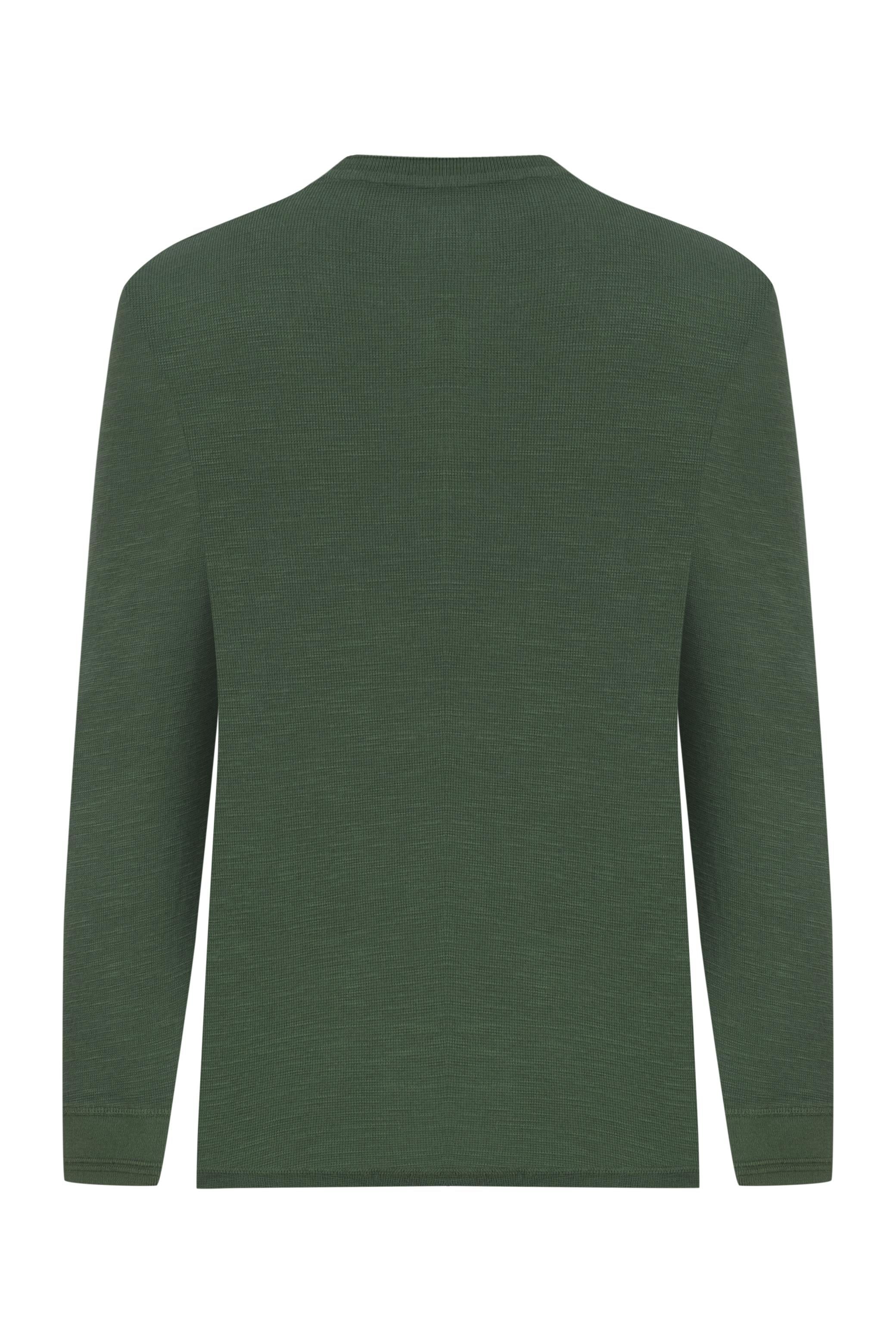 DÜĞMELİ DOKULU UZUN KOLLU T-SHIRT