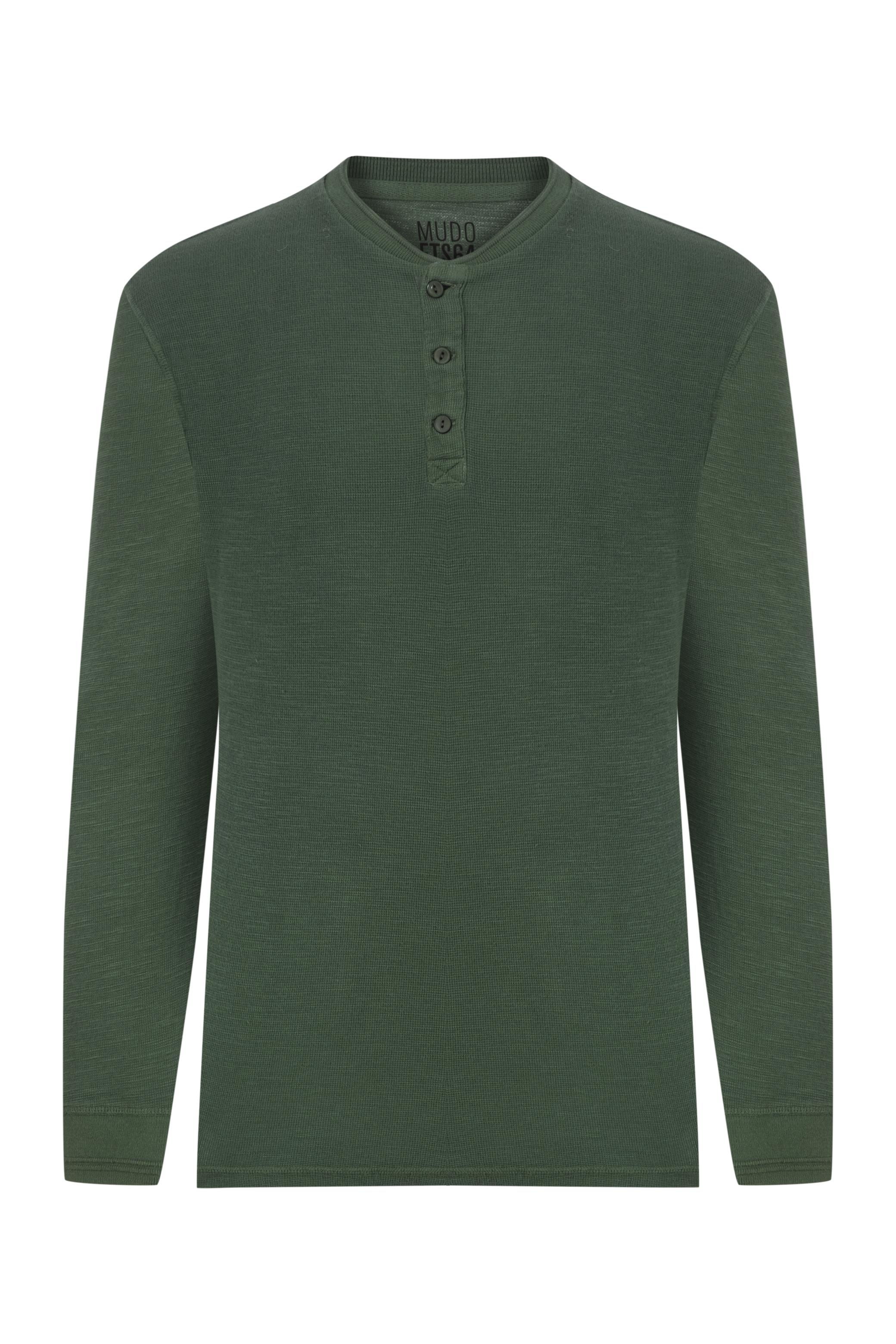 DÜĞMELİ DOKULU UZUN KOLLU T-SHIRT