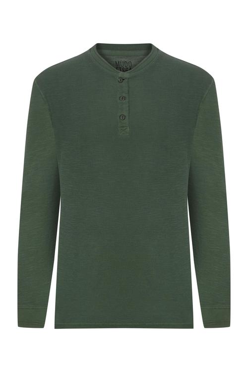  DÜĞMELİ DOKULU UZUN KOLLU T-SHIRT