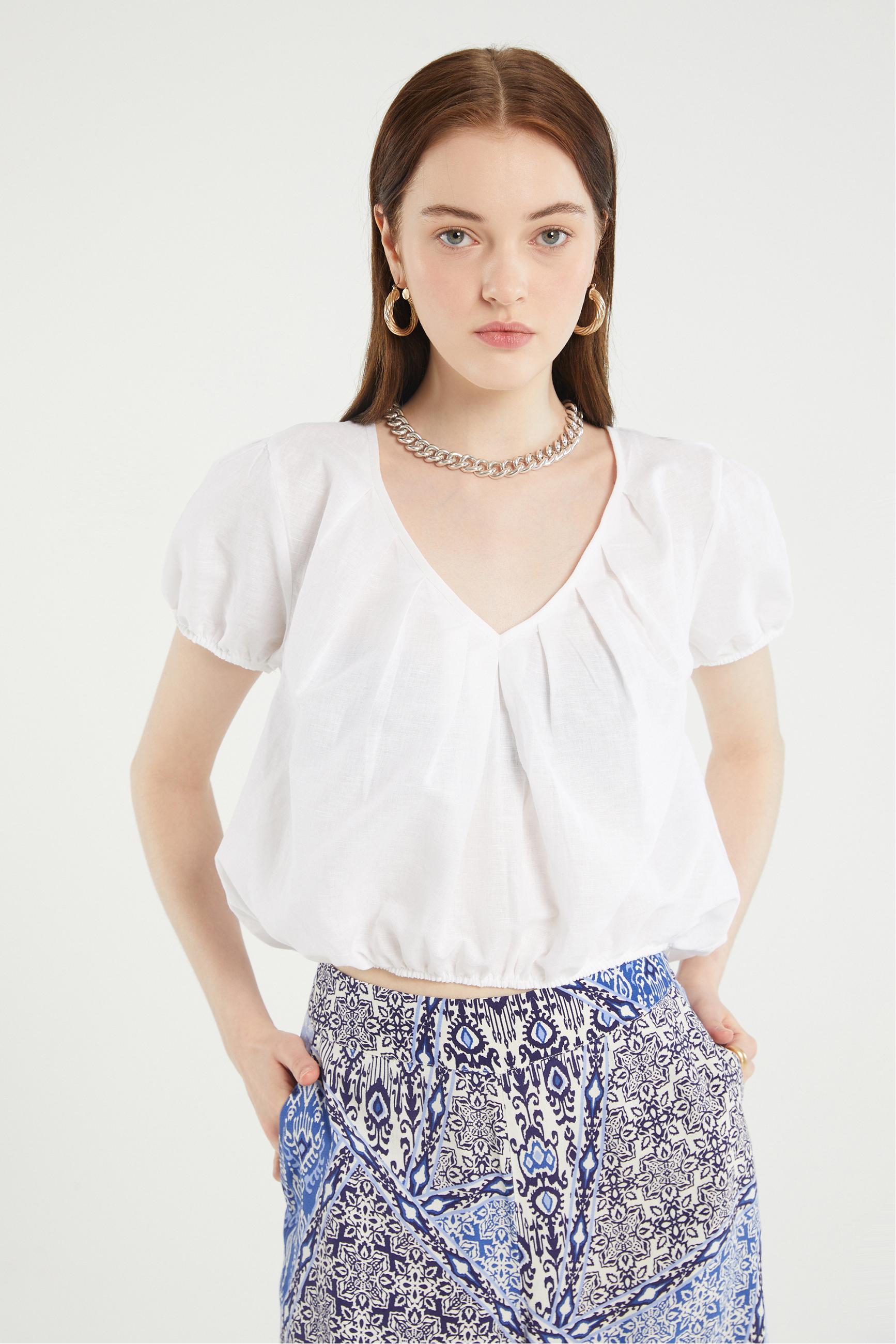 V YAKA KARPUZ KOL BLUZ