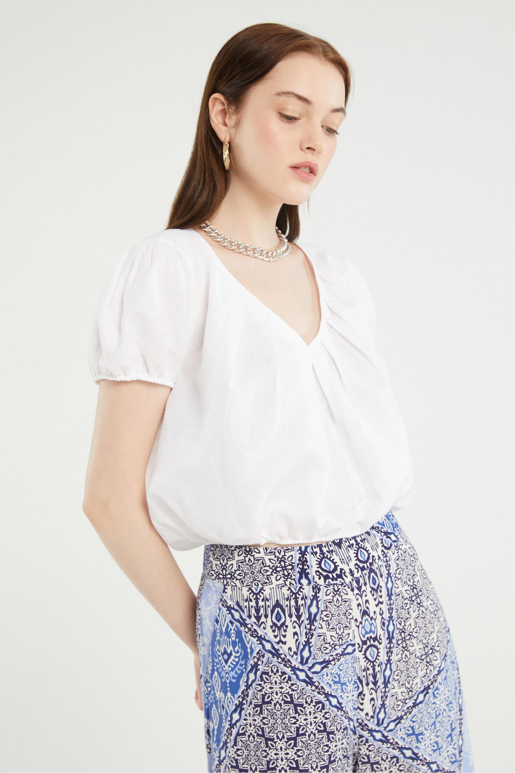 V YAKA KARPUZ KOL BLUZ