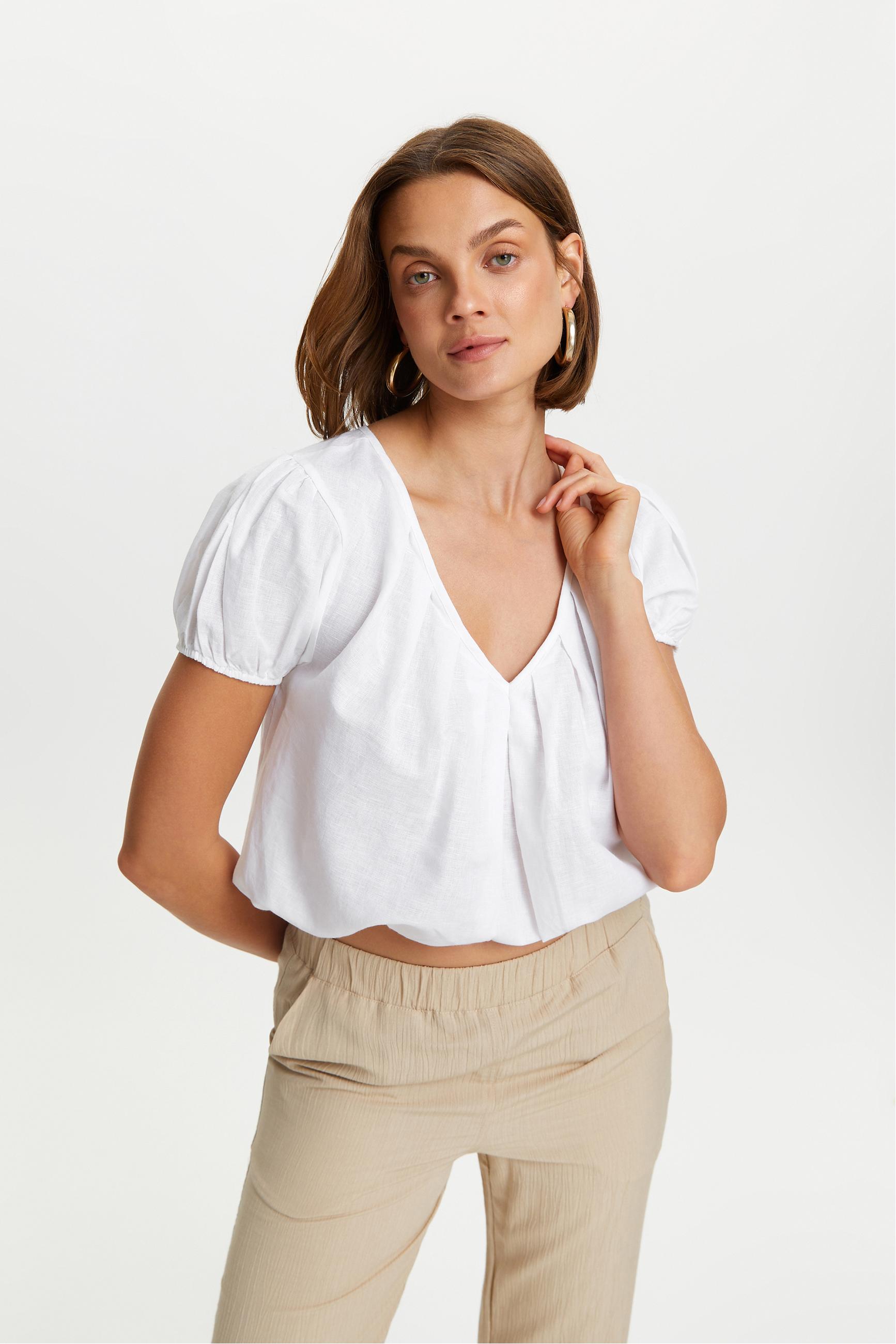 V YAKA KARPUZ KOL BLUZ