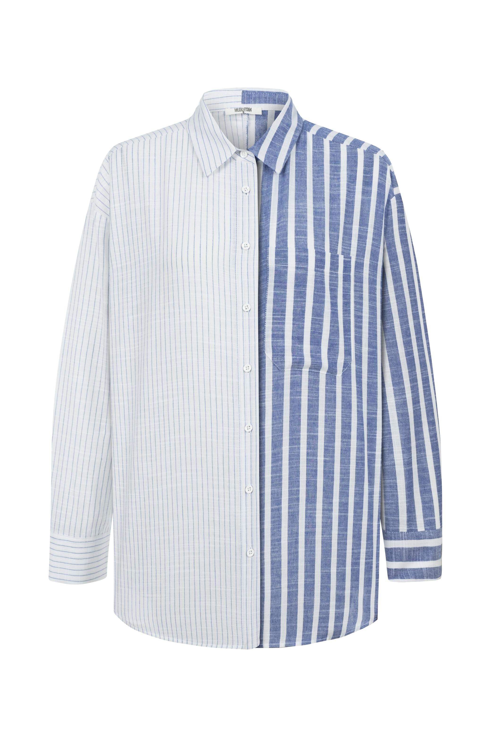 KONTRAST ÇİZGİLİ RAHAT KESİM GÖMLEK