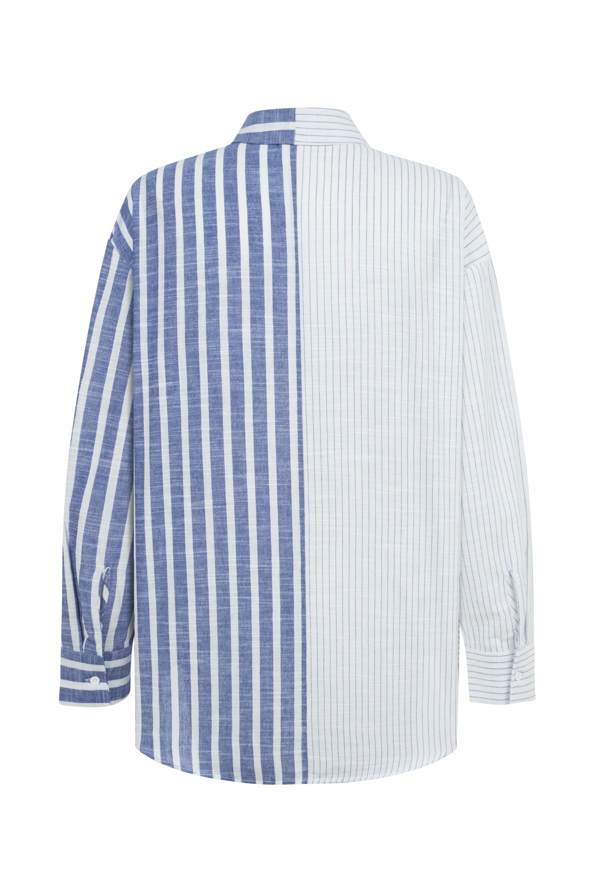 KONTRAST ÇİZGİLİ RAHAT KESİM GÖMLEK