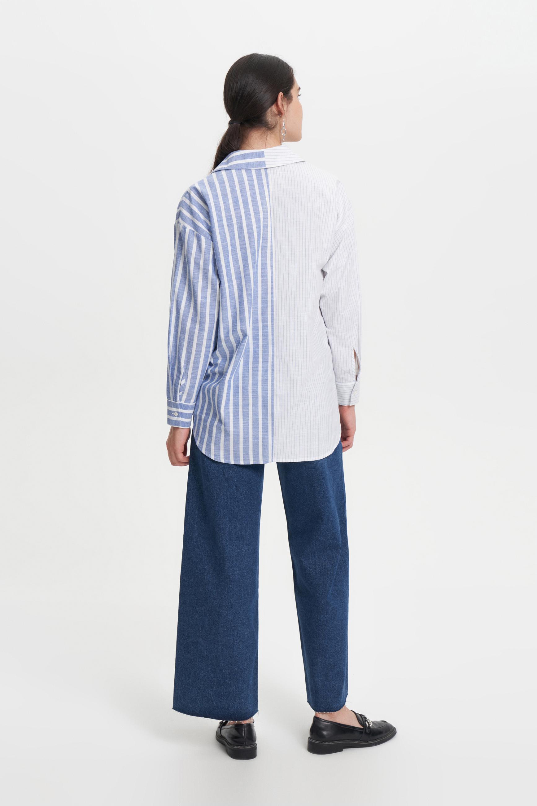 KONTRAST ÇİZGİLİ RAHAT KESİM GÖMLEK