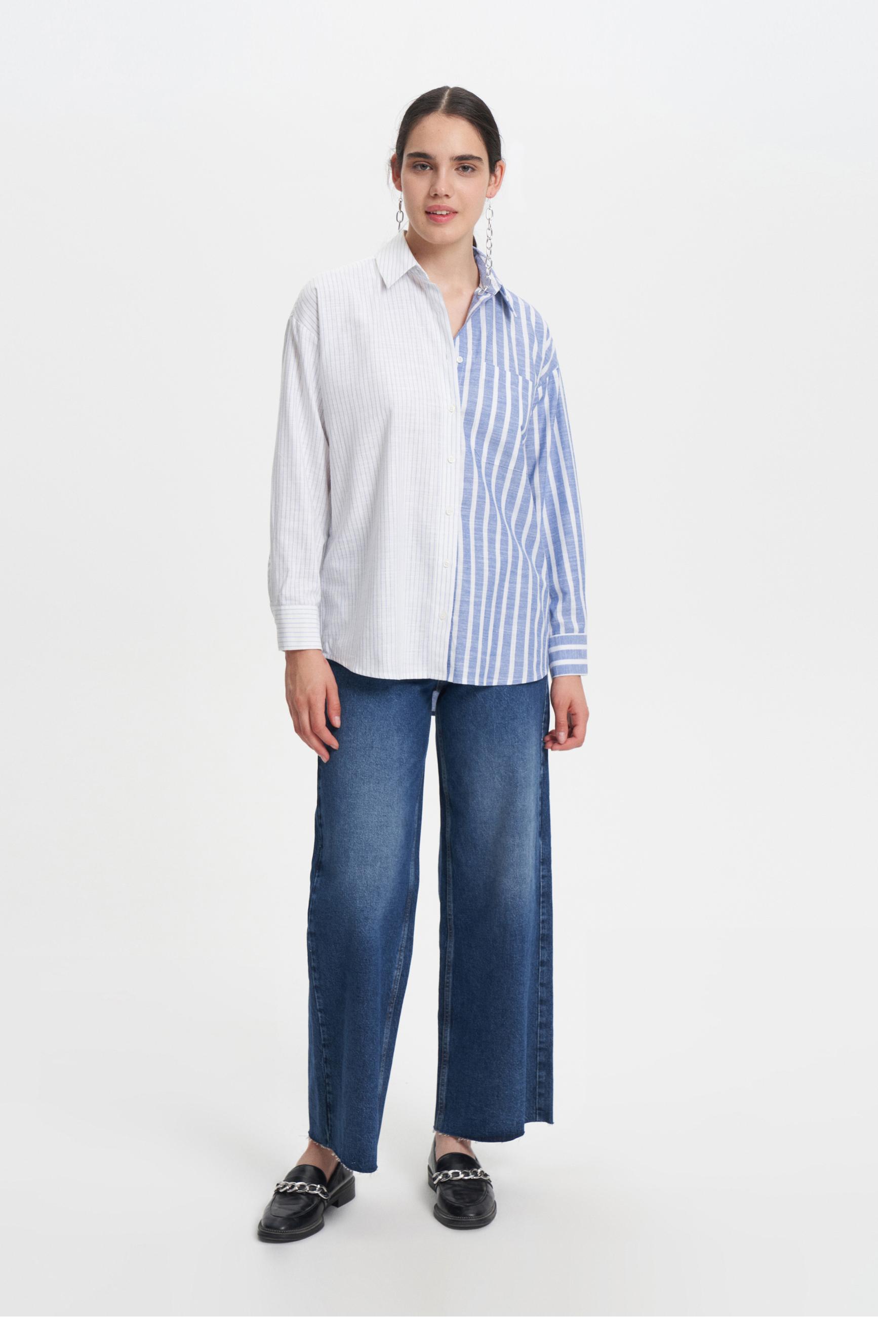 KONTRAST ÇİZGİLİ RAHAT KESİM GÖMLEK