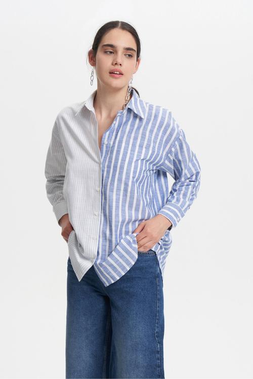  KONTRAST ÇİZGİLİ RAHAT KESİM GÖMLEK