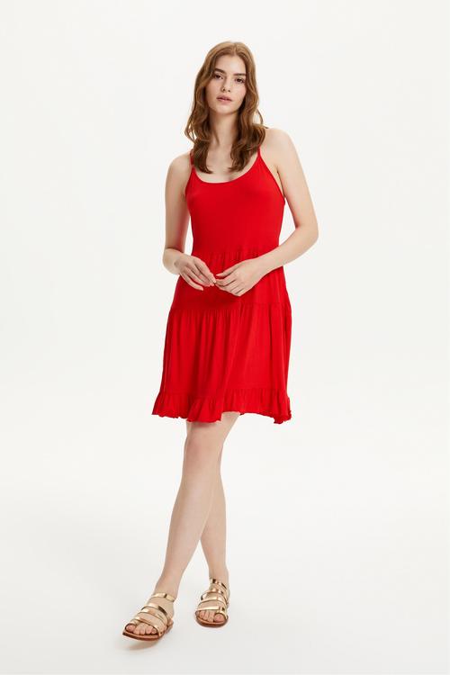  İNCE ASKILI MİNİ KLOŞ ELBİSE