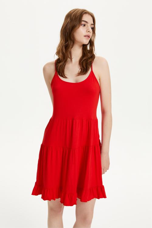  İNCE ASKILI MİNİ KLOŞ ELBİSE