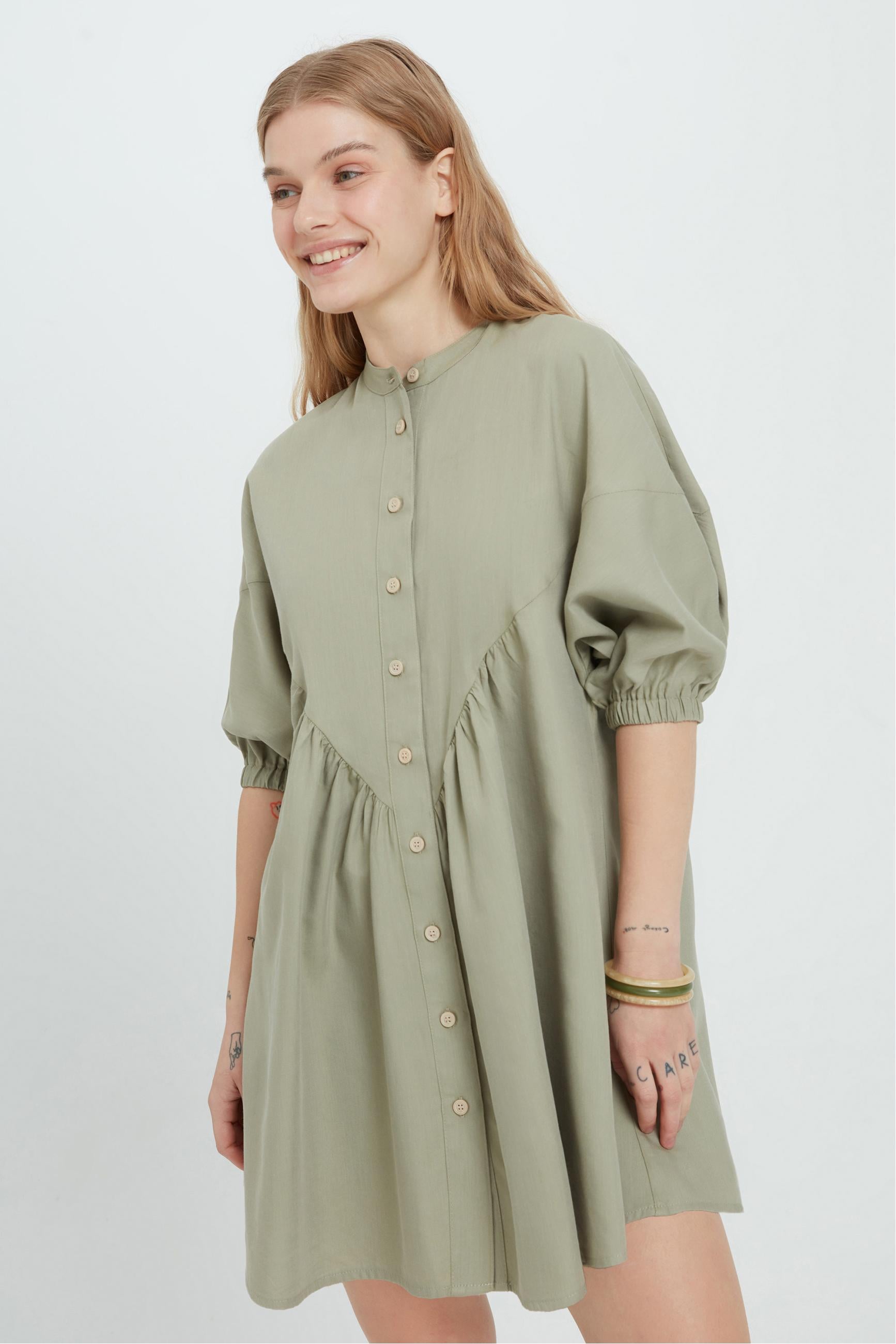 DÜĞMELİ A FORM MİNİ ELBİSE