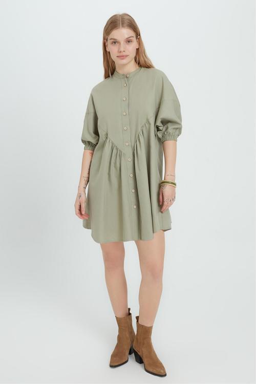  DÜĞMELİ A FORM MİNİ ELBİSE