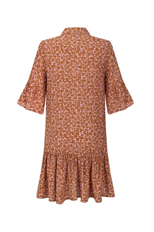  ÇİÇEK DESENLİ KISA KOLLU MİNİ GÖMLEK ELBİSE