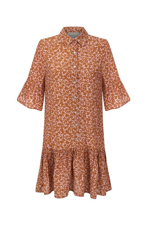  ÇİÇEK DESENLİ KISA KOLLU MİNİ GÖMLEK ELBİSE