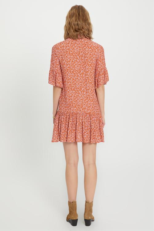  ÇİÇEK DESENLİ KISA KOLLU MİNİ GÖMLEK ELBİSE