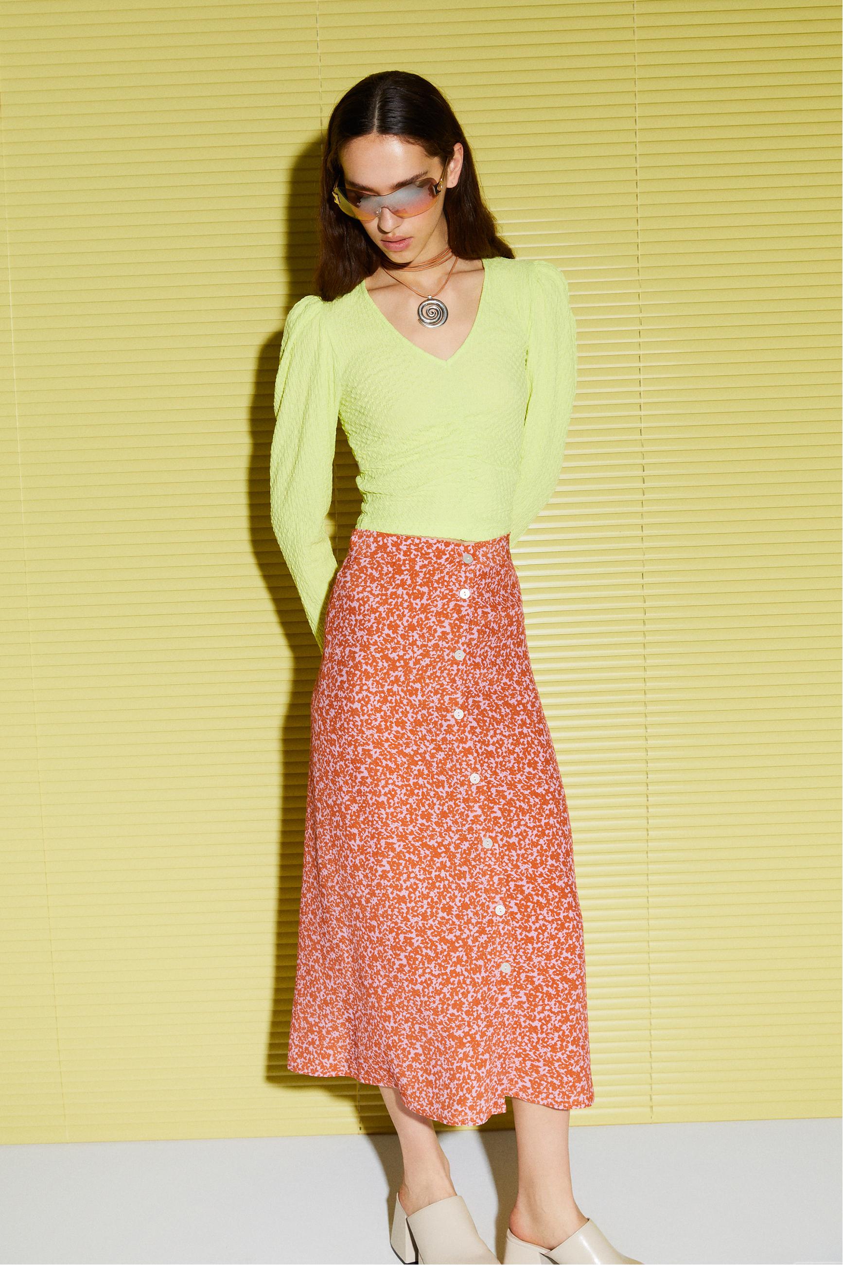 ÇİÇEK DESENLİ MİDİ ETEK