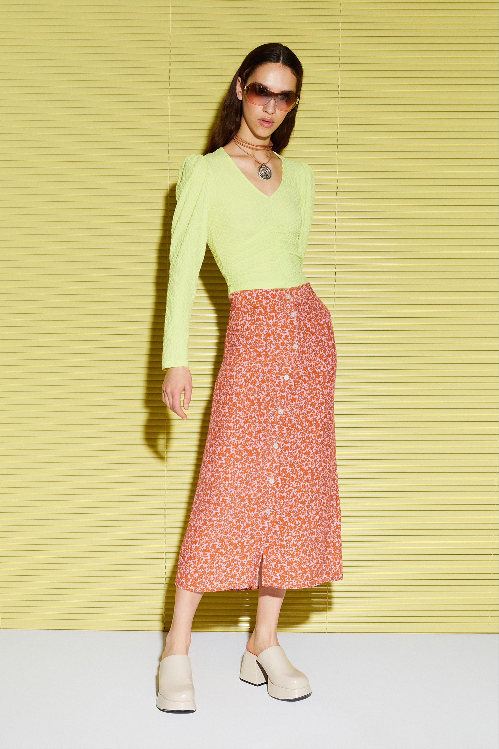 ÇİÇEK DESENLİ MİDİ ETEK