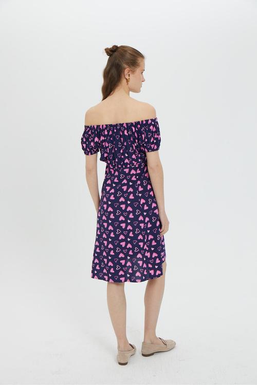  BASKILI CARMEN YAKA MİNİ ELBİSE