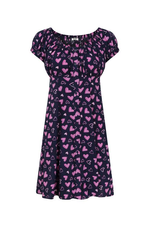  BASKILI CARMEN YAKA MİNİ ELBİSE