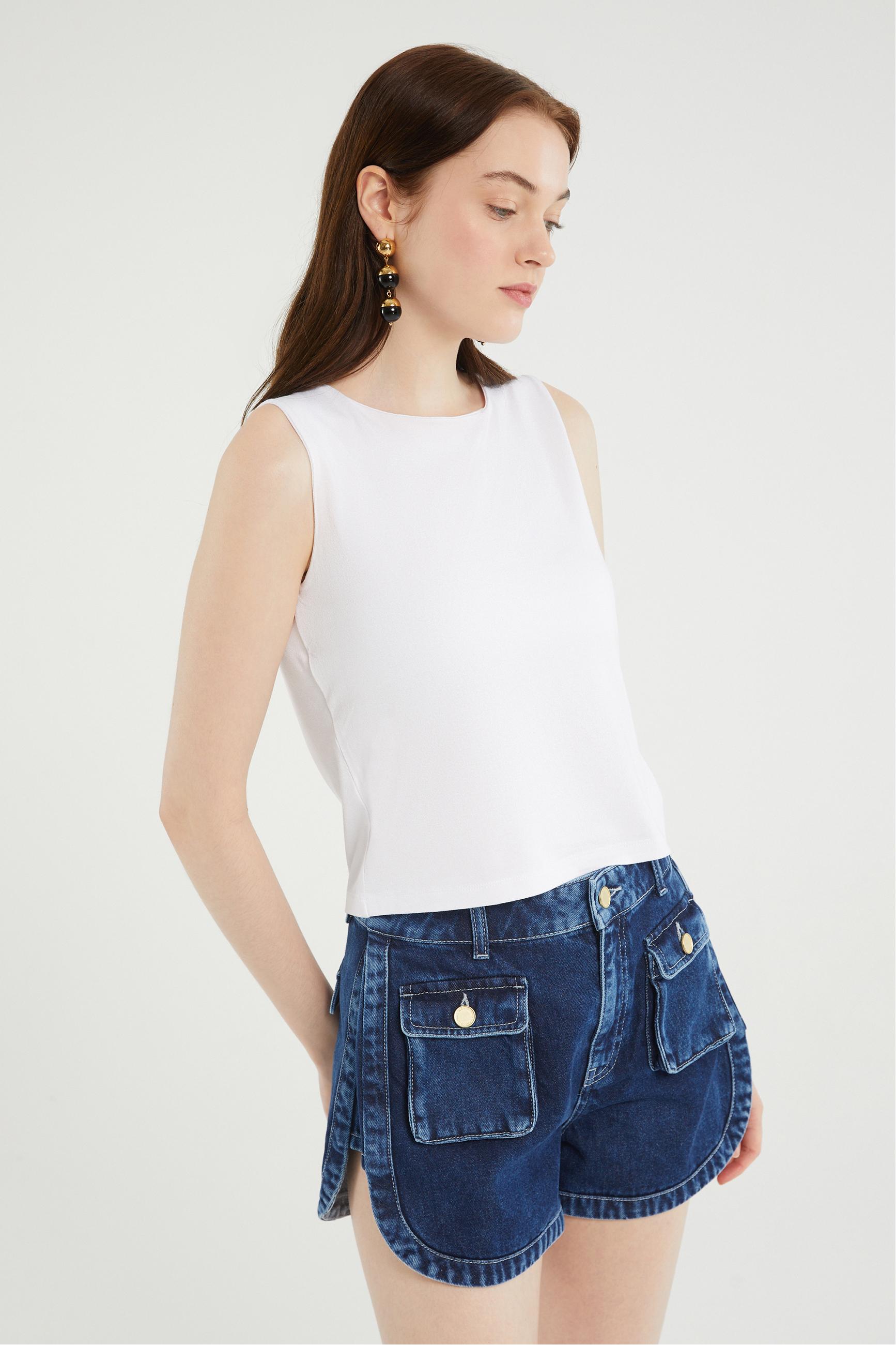 BİSİKLET YAKA KOLSUZ BLUZ