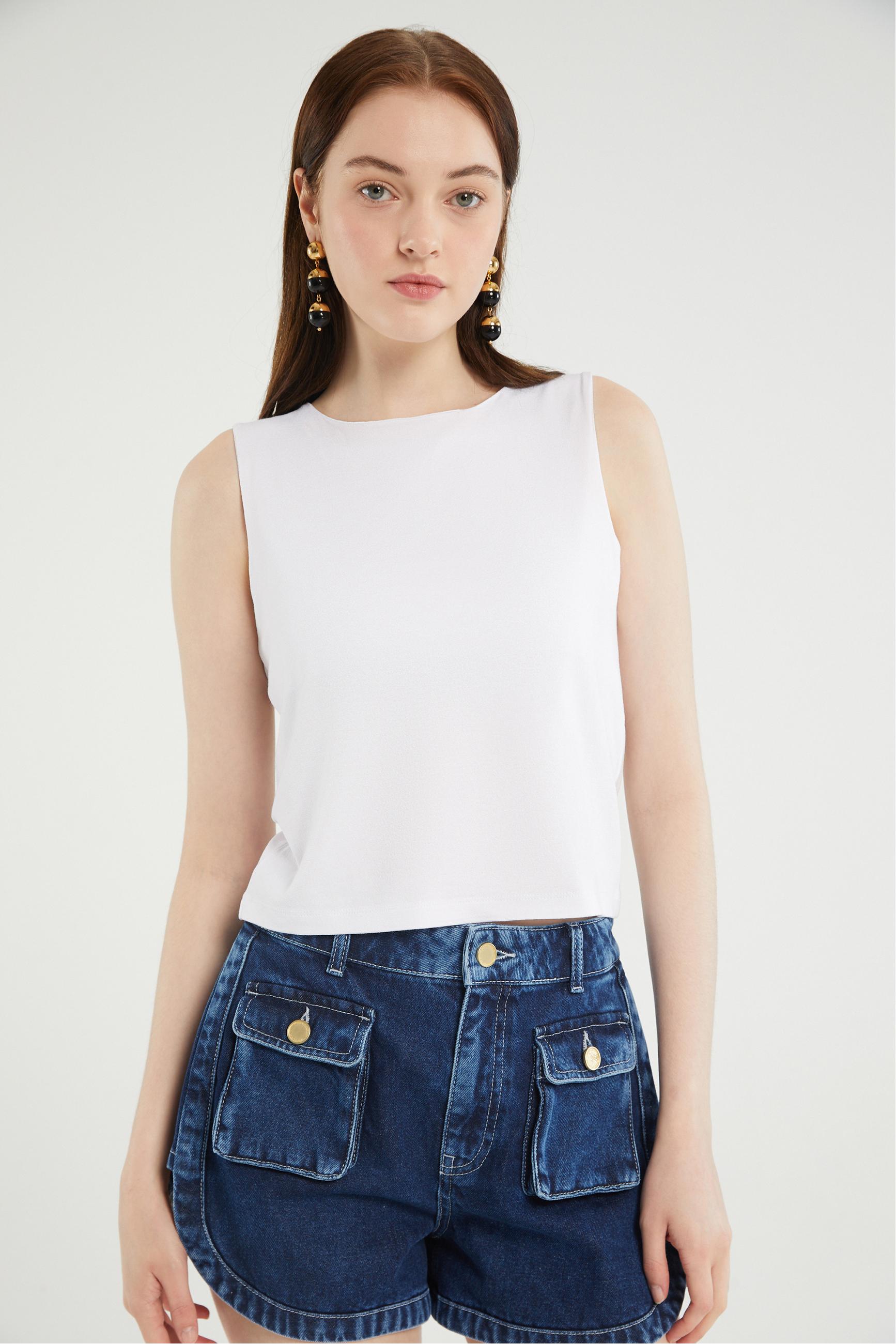 BİSİKLET YAKA KOLSUZ BLUZ