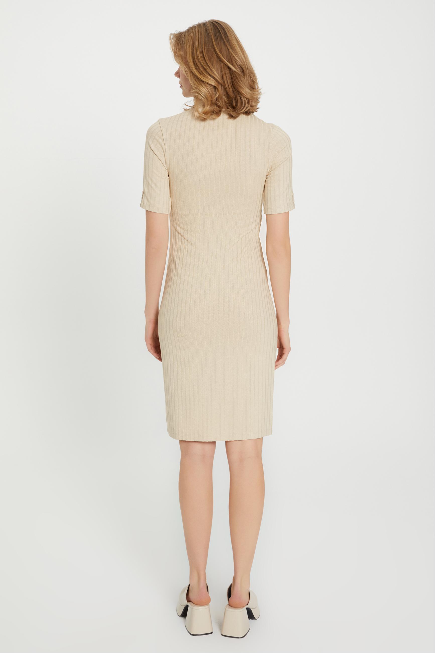 FİTİLLİ KISA KOLLU DAR KESİM MİDİ ELBİSE