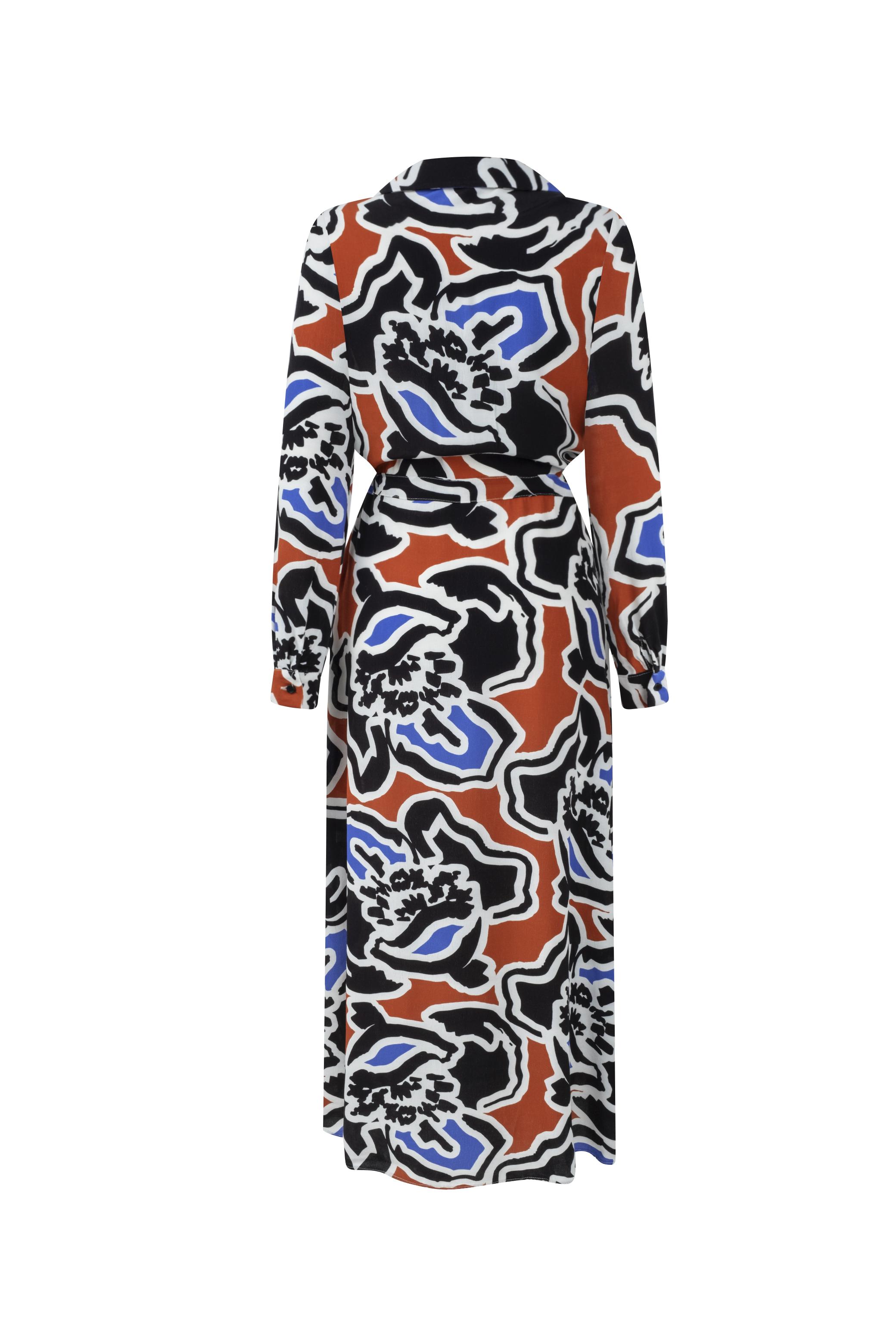 ÇİÇEK DESENLİ BELİ BAĞLAMALI UZUN ELBİSE