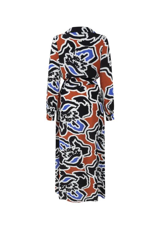  ÇİÇEK DESENLİ BELİ BAĞLAMALI UZUN ELBİSE