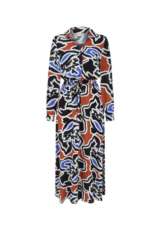  ÇİÇEK DESENLİ BELİ BAĞLAMALI UZUN ELBİSE