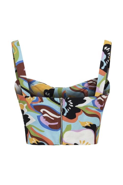  ÇİÇEK DESENLİ KOLSUZ CROP BLUZ