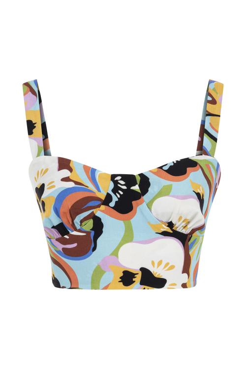  ÇİÇEK DESENLİ KOLSUZ CROP BLUZ