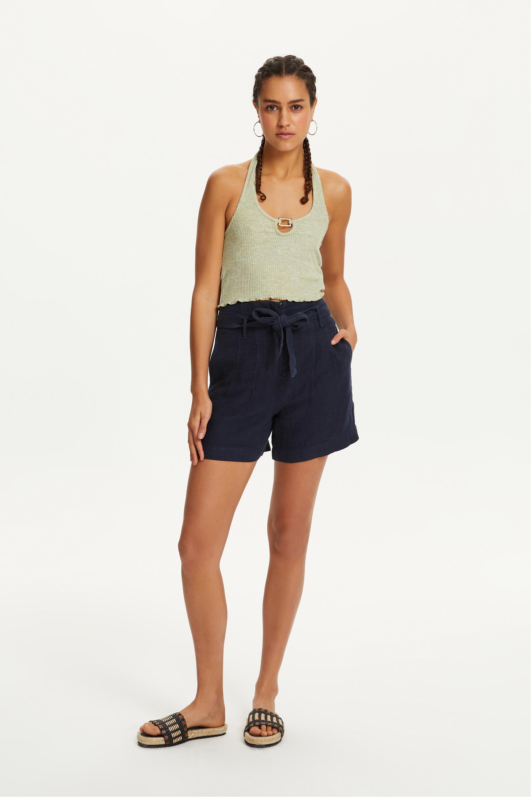 KUŞAKLI MİNİ KETEN ŞORT