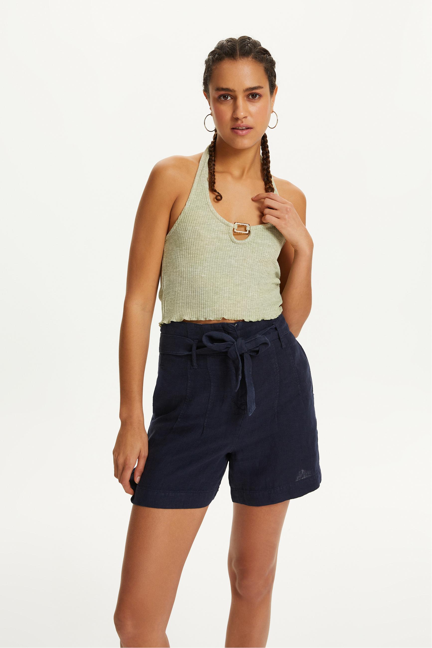 KUŞAKLI MİNİ KETEN ŞORT